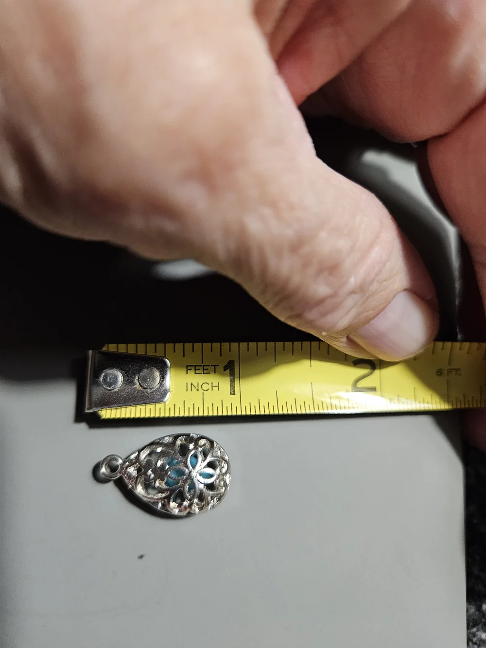 Silver Filigree Teardrop Pendant with Turquoise Stone  Accent
